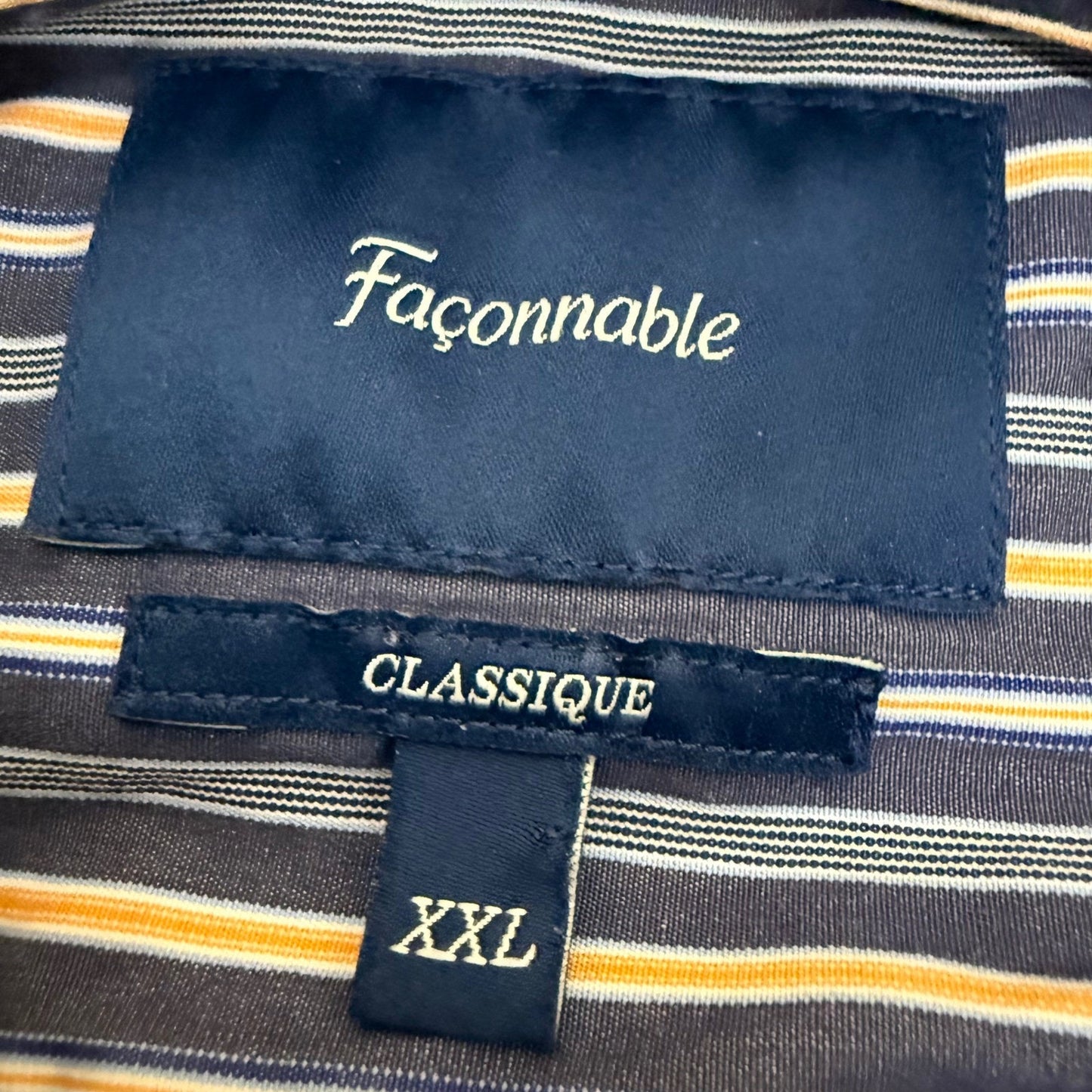 Faconnable Classique Mens XXL Short Sleeve Stripe Button Down Shirt Navy Orange
