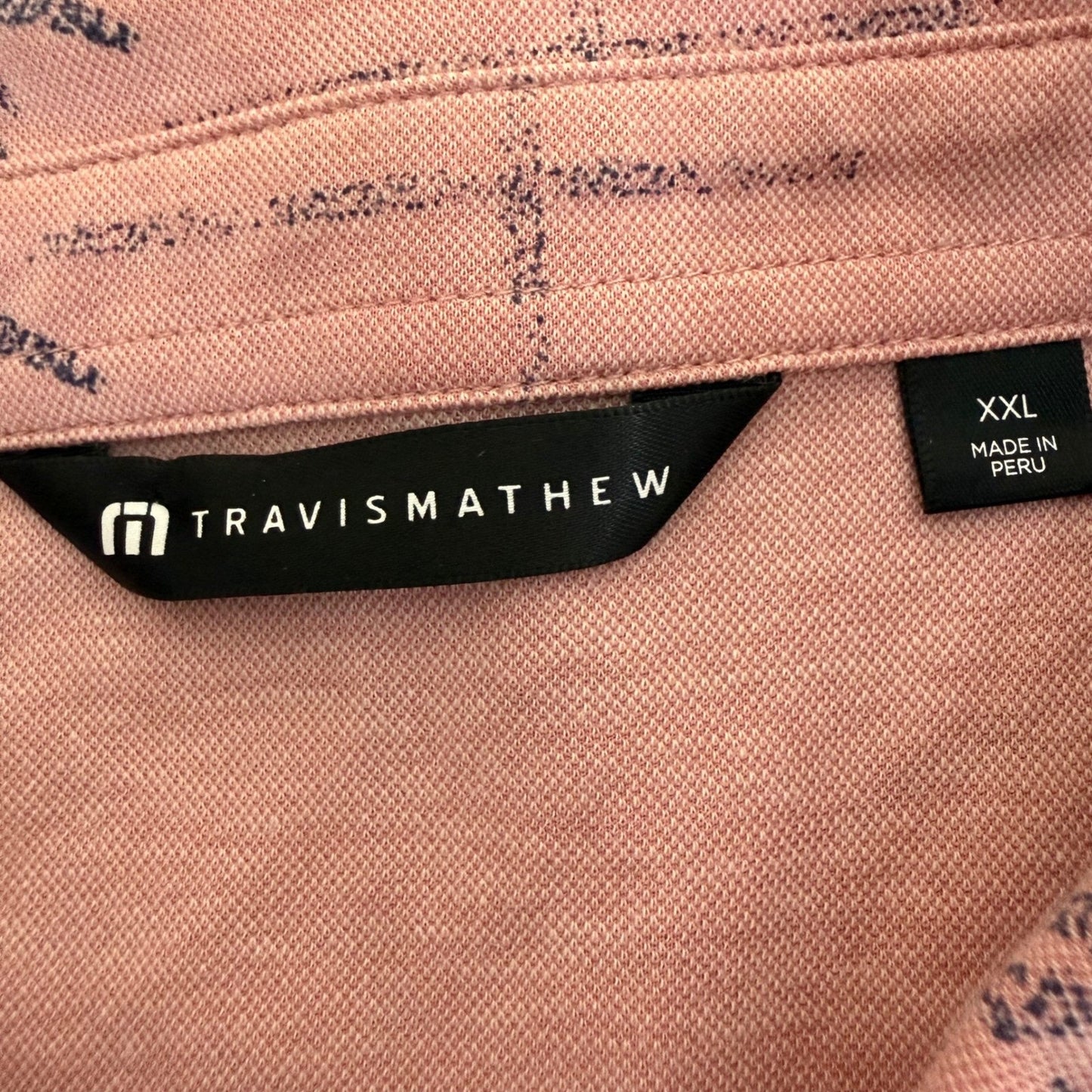 Travis Mathew Polo Shirt Men XXL Pink Palm Tree Golf Short Sleeve Stretch Casual