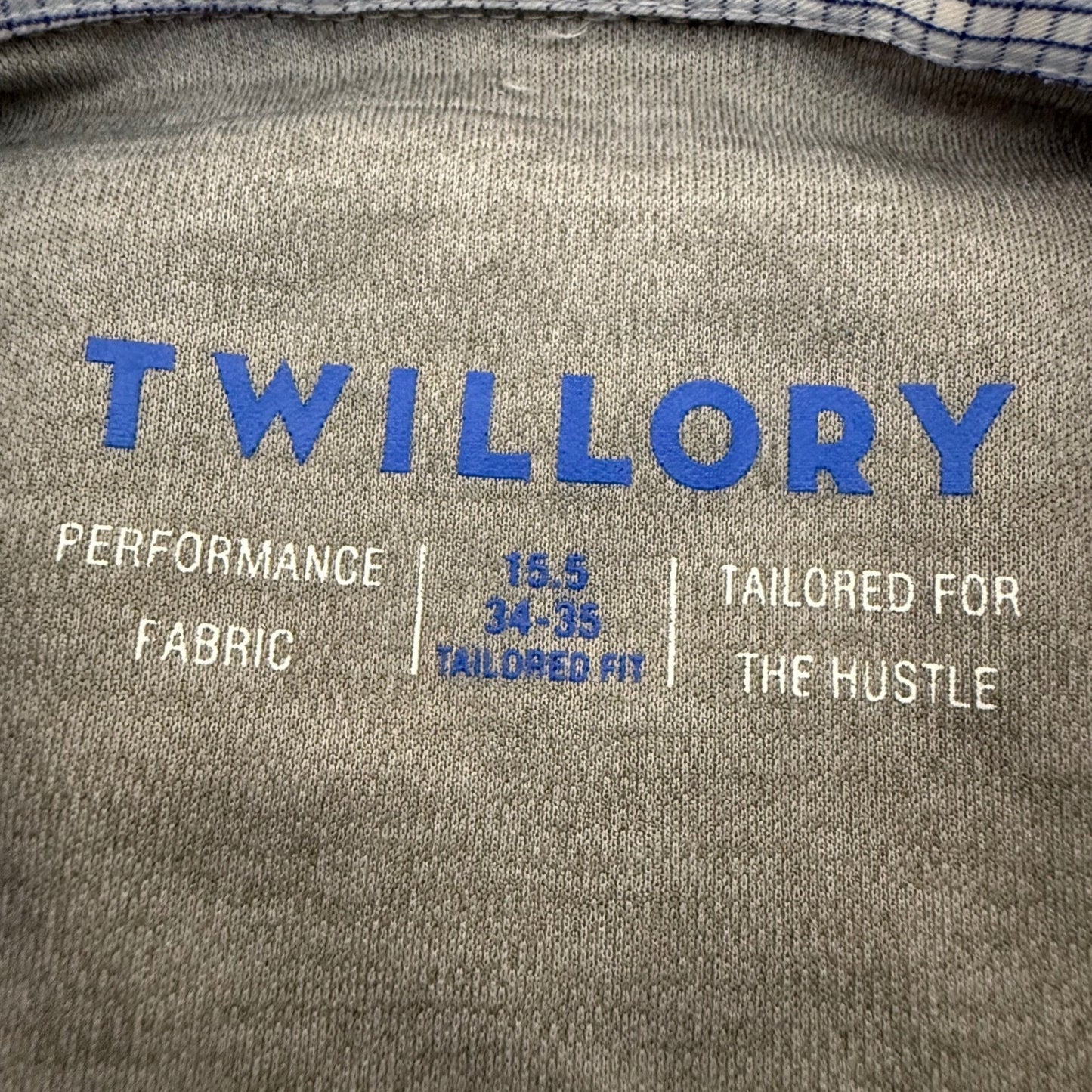 Twillory Performance Dress Shirt Mens 15.5 34-35 Tailored Fit Blue Micro Check