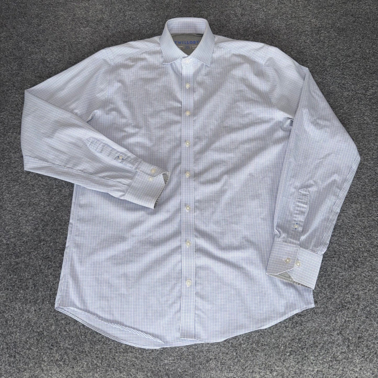 Twillory Performance Dress Shirt Mens 15.5 34-35 Tailored Fit Blue Micro Check
