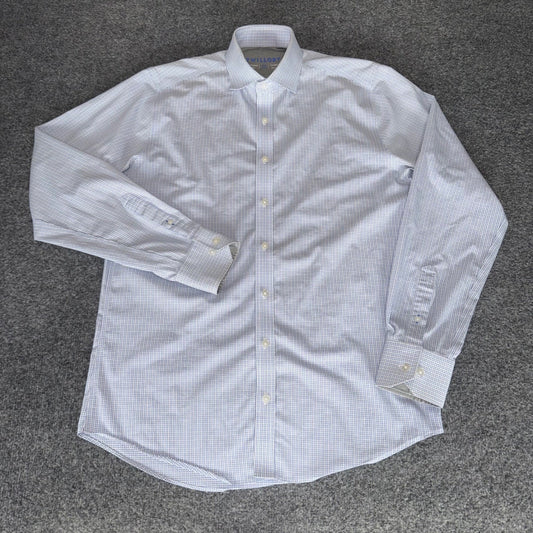 Twillory Performance Dress Shirt Mens 15.5 34-35 Tailored Fit Blue Micro Check