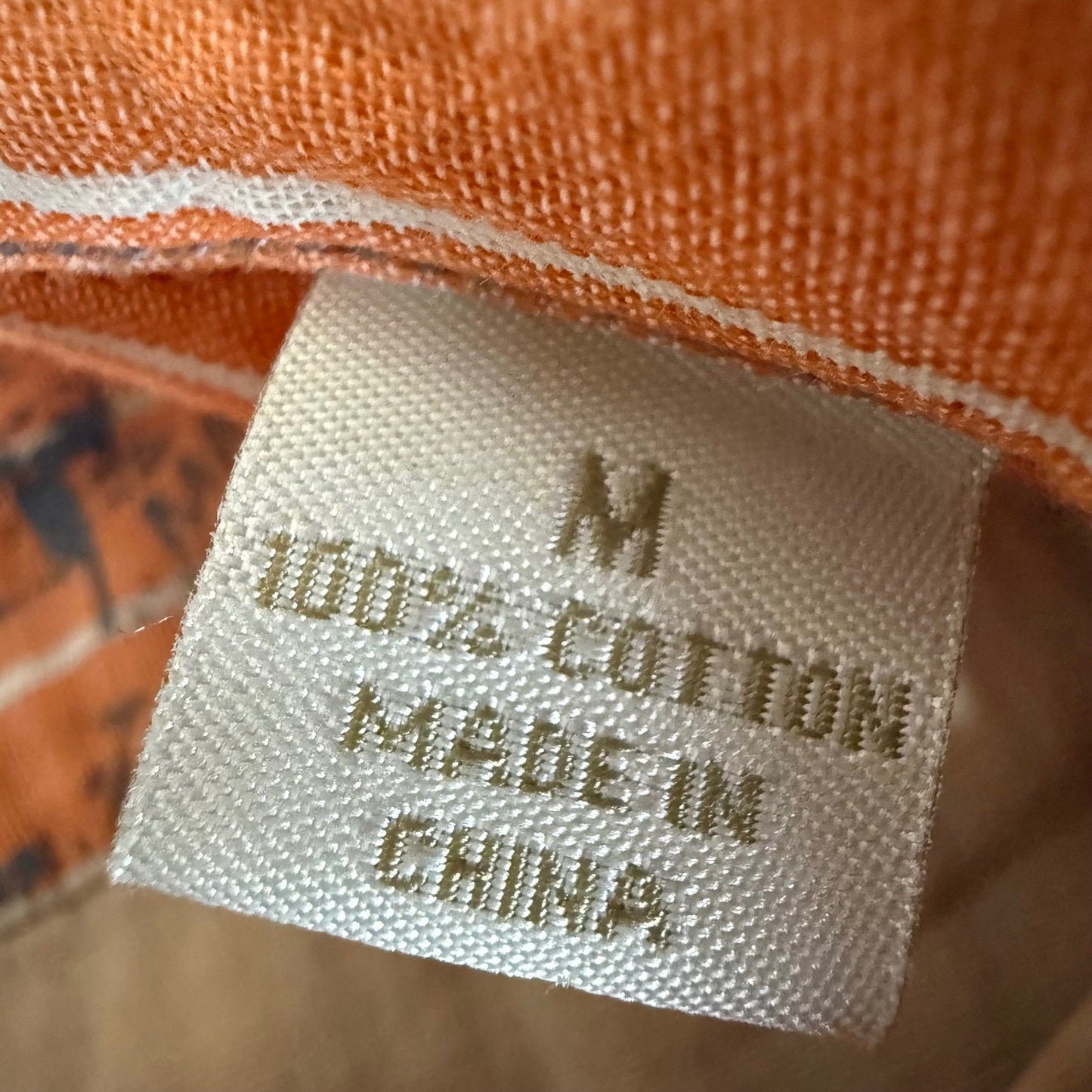 Tommy Bahama Denim Mens Orange White Striped Cotton Button Up Shirt Medium
