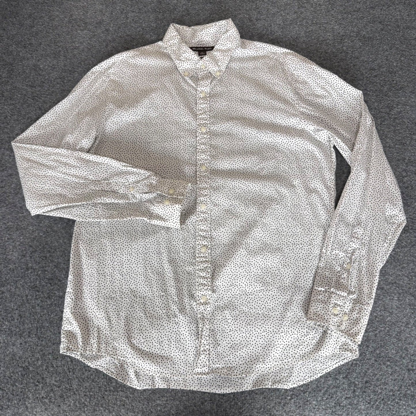 Michael Kors Mens XL Slim Fit White Polka Dot Long Sleeve Button Down Shirt