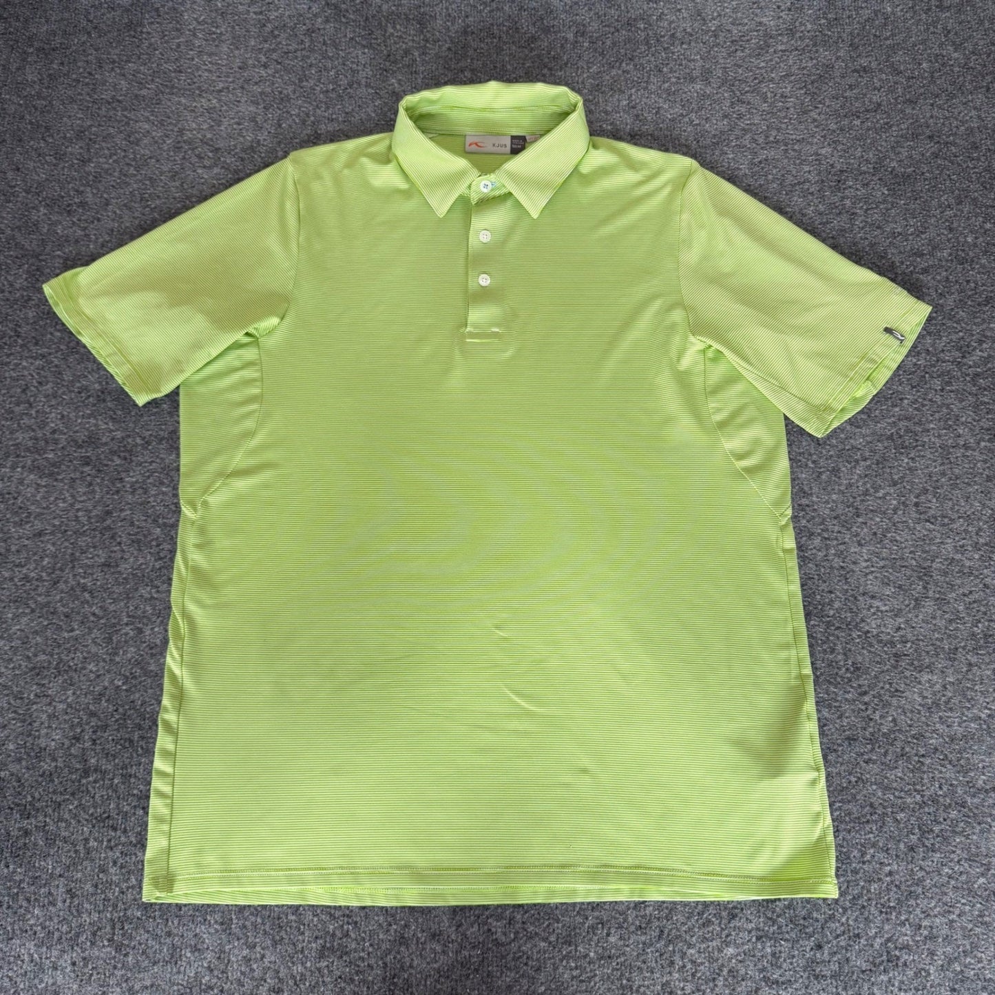 Kjus Mens Soren Stripe Polo Shirt Lime Green Golf UPF 50+ Medium Short Sleeve