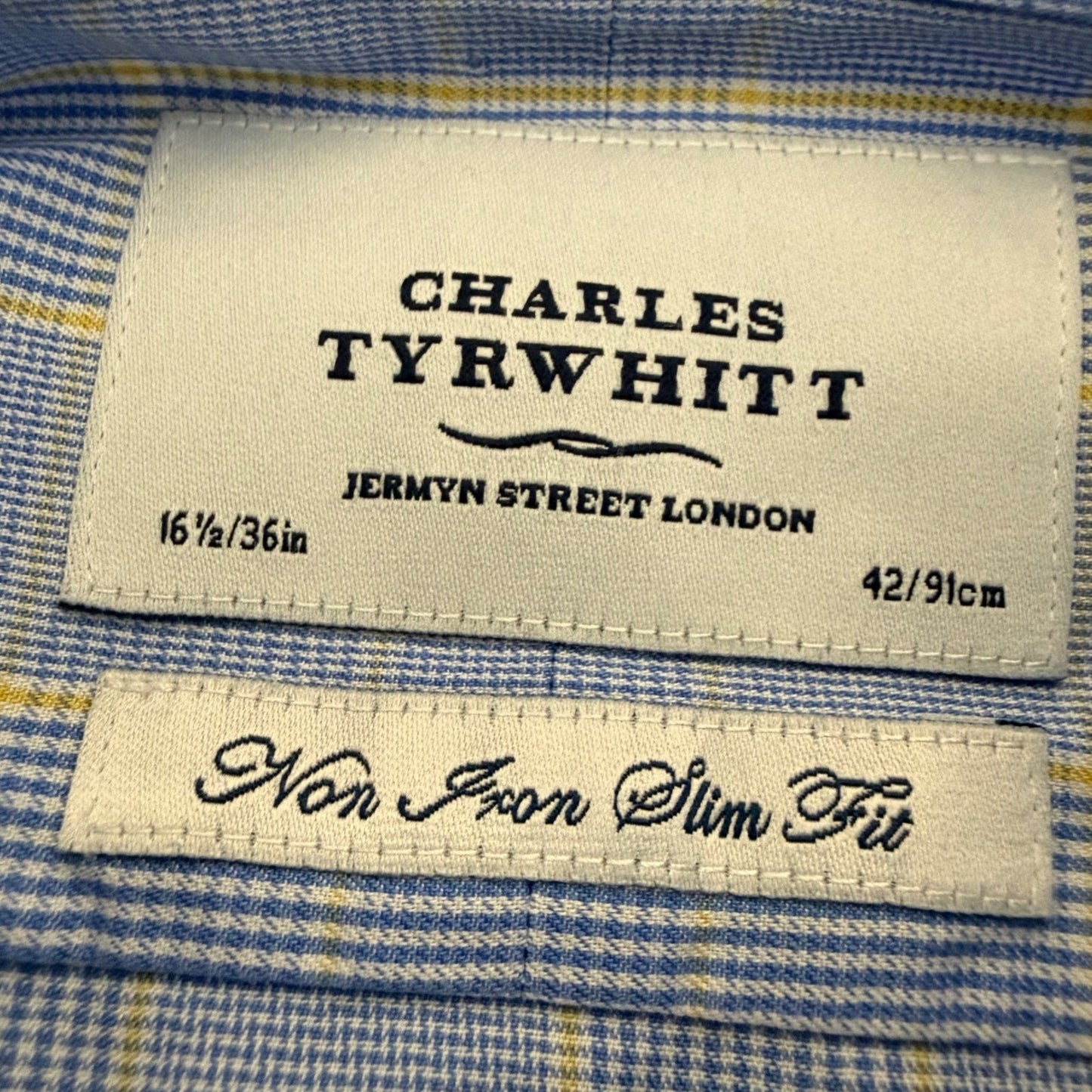 Charles Tyrwhitt Mens Blue Yellow Check Non Iron Slim Fit Dress Shirt 16.5 36