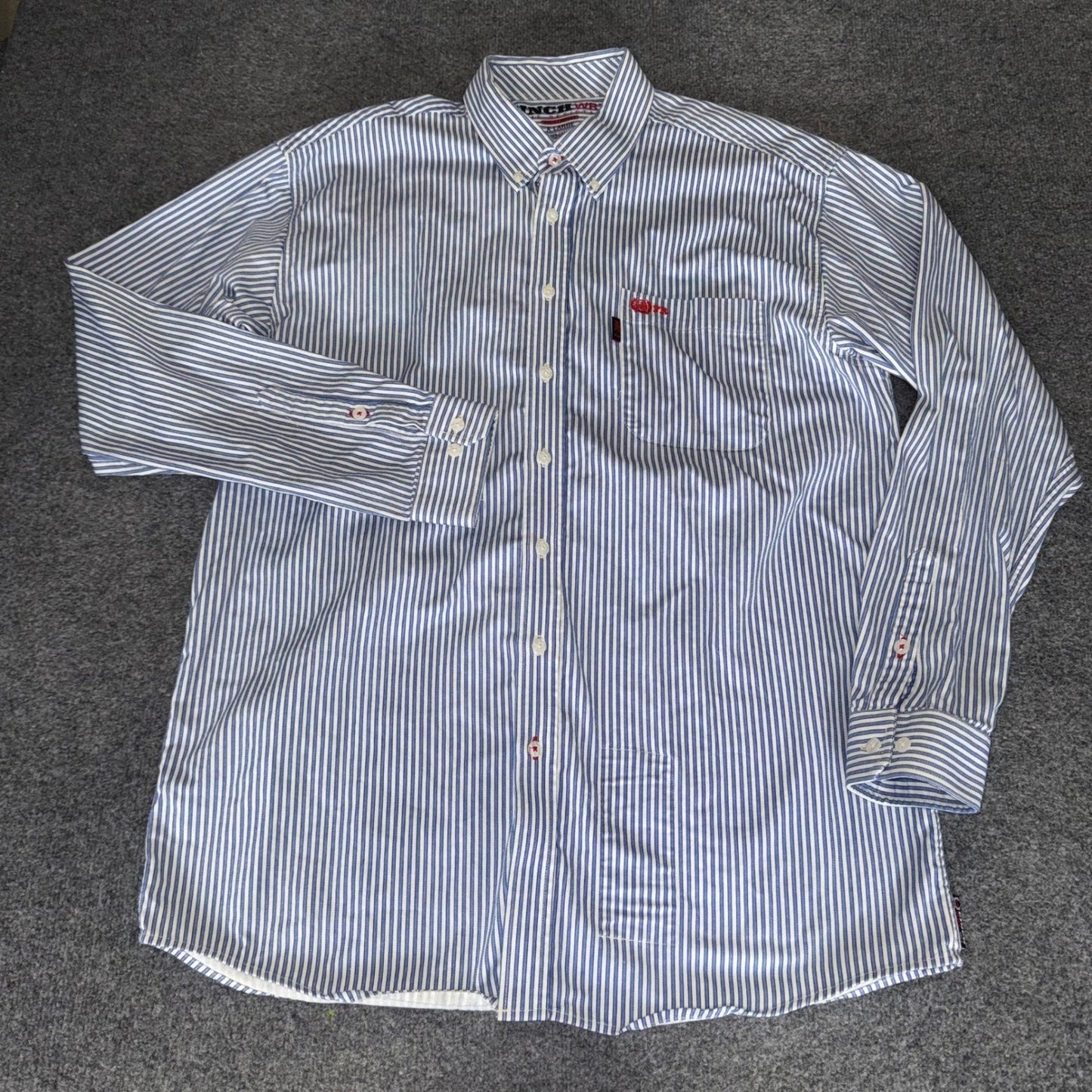 Cinch WRX Mens XL Flame Resistant FR Work Shirt Blue White Stripe NFPA 2112 HRC2
