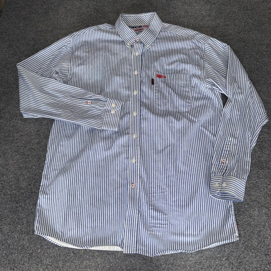 Cinch WRX Mens XL Flame Resistant FR Work Shirt Blue White Stripe NFPA 2112 HRC2