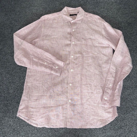 Saks Fifth Avenue Mens Red 100% Linen Long Sleeve Shirt Medium Button Up Casual