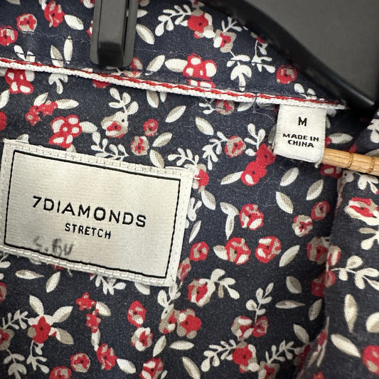 7 Diamonds Shirt Mens Medium Blue Short Sleeve Geometric Button Up Pocket Adult