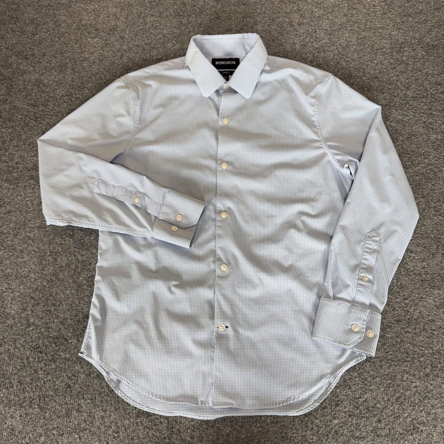Bonobos Performance Shirt Mens Medium Tailored Fit Gingham Blue Stretch Casual