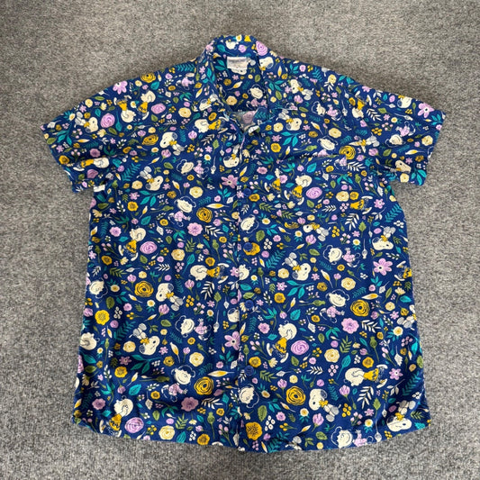 Peanuts Snoopy Hawaiian Shirt Mens Medium Floral Rayon Short Sleeve Cartoon AOP