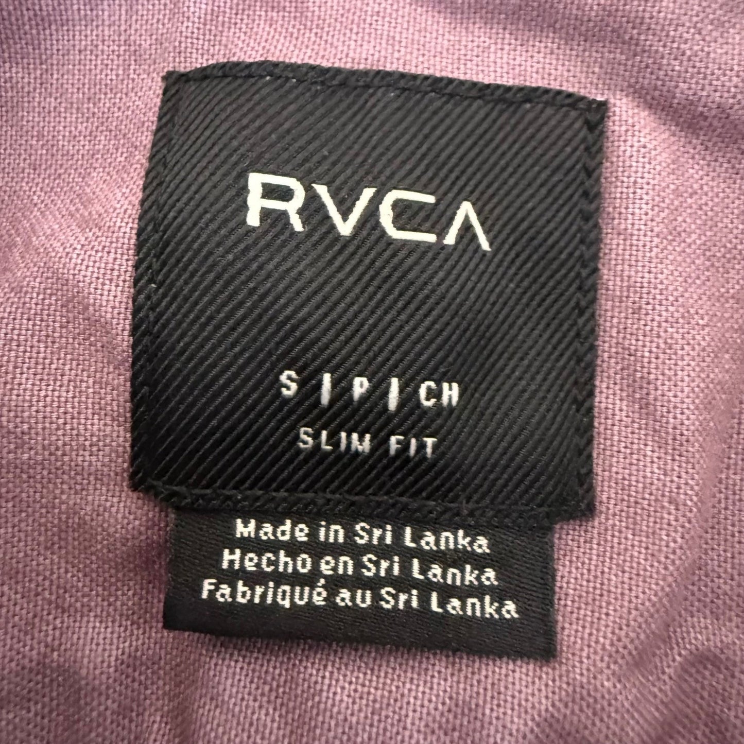 RVCA Men Small Slim Short Sleeve Button Up Shirt Purple Cotton Casual Skate Surf