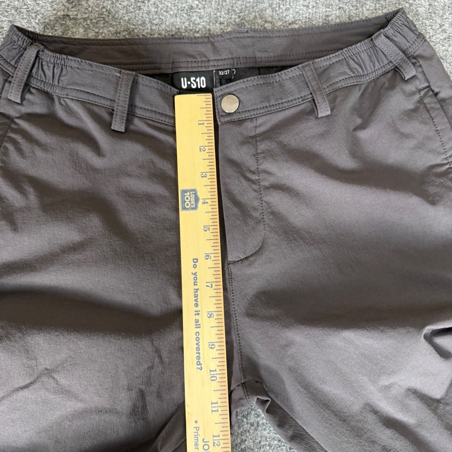 U-510 Mens Technical Performance Stretch Pants Charcoal Gray 32x27 Travel Chino
