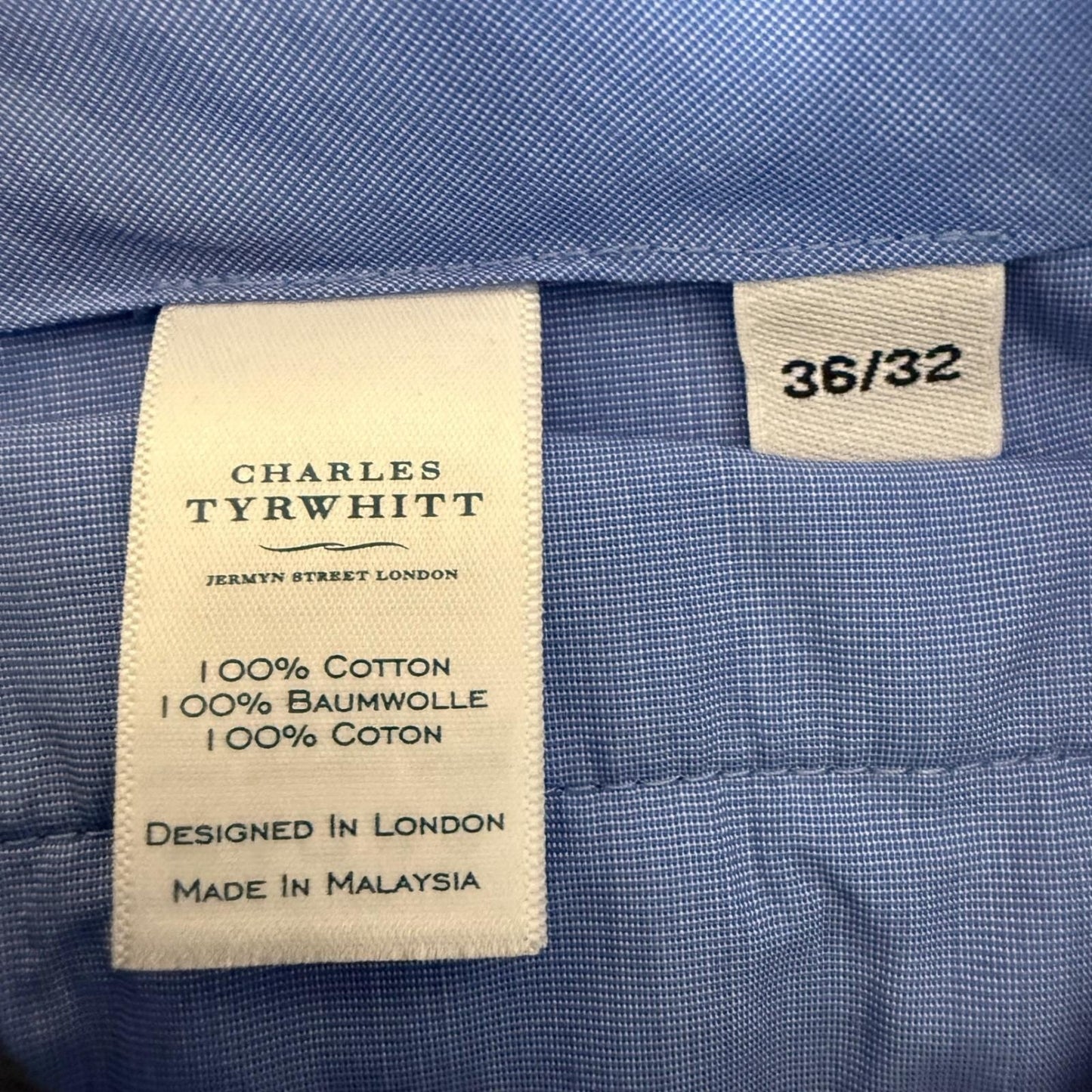 Charles Tyrwhitt Mens Navy Blue Cotton Dress Pants Trousers 36x32 Flat Front