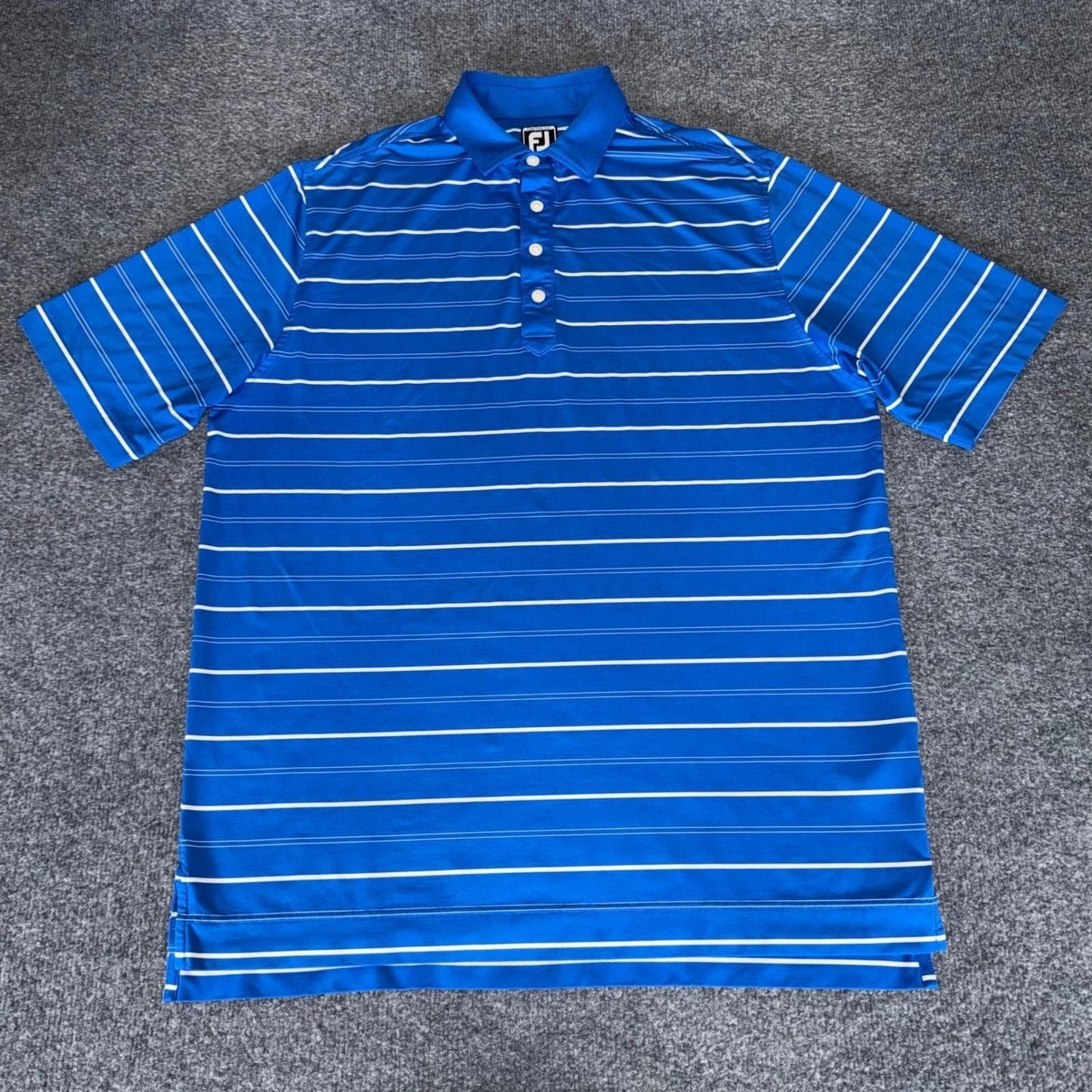 FootJoy Golf Polo Shirt Men Blue Striped Athletic Fit Performance Stretch Casual