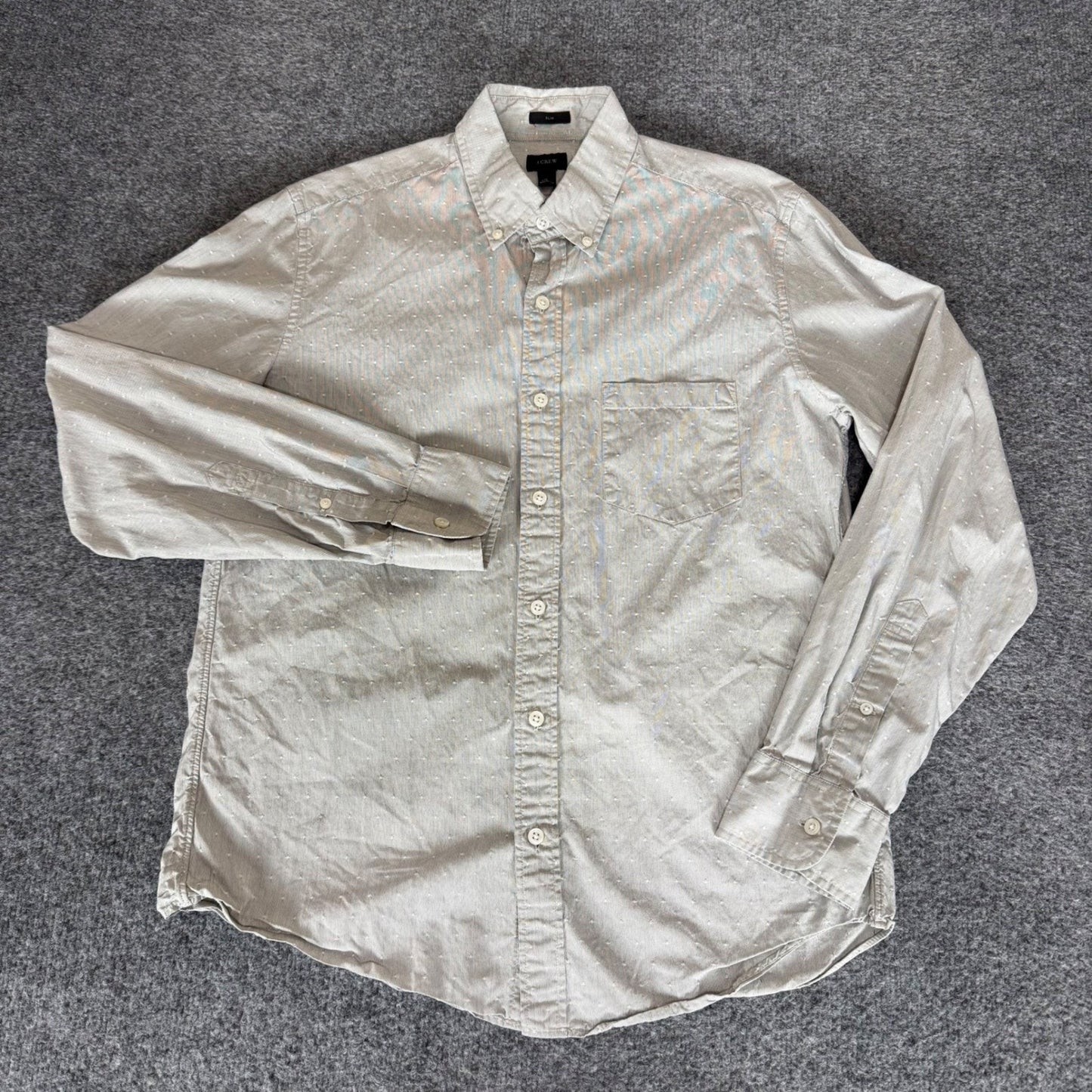 J.Crew Mens Slim Fit Cotton Button Down Shirt Grey Dotted Long Sleeve Medium