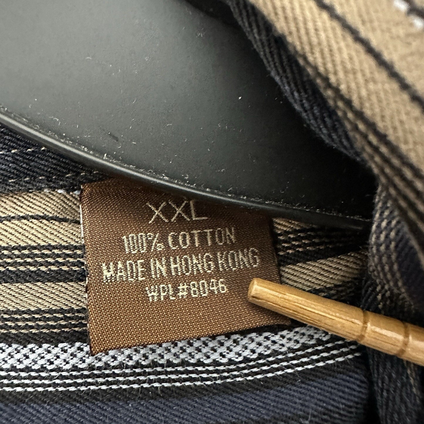 Tasso Elba Shirt Mens 2XL Brown Blue Striped Button Up Long Sleeve Cotton Pocket