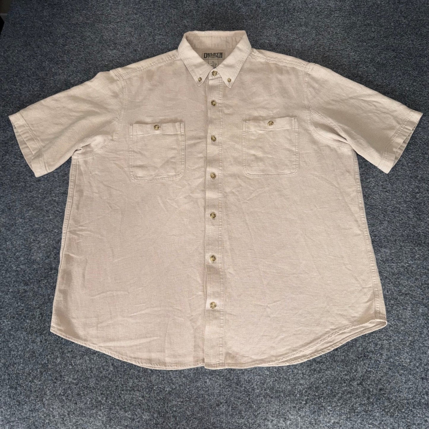 Duluth Trading Co Mens XL Beige Hemp Blend Short Sleeve Button Up Shirt Casual
