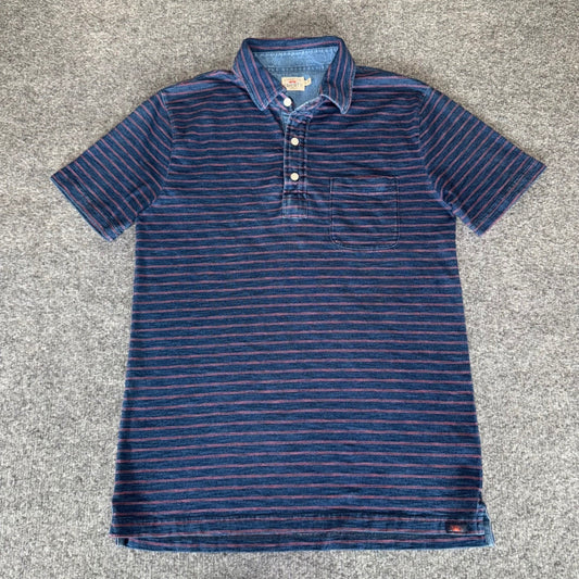 Faherty Polo Shirt Men Small Blue Striped Short Sleeve Cotton Casual Surf Preppy