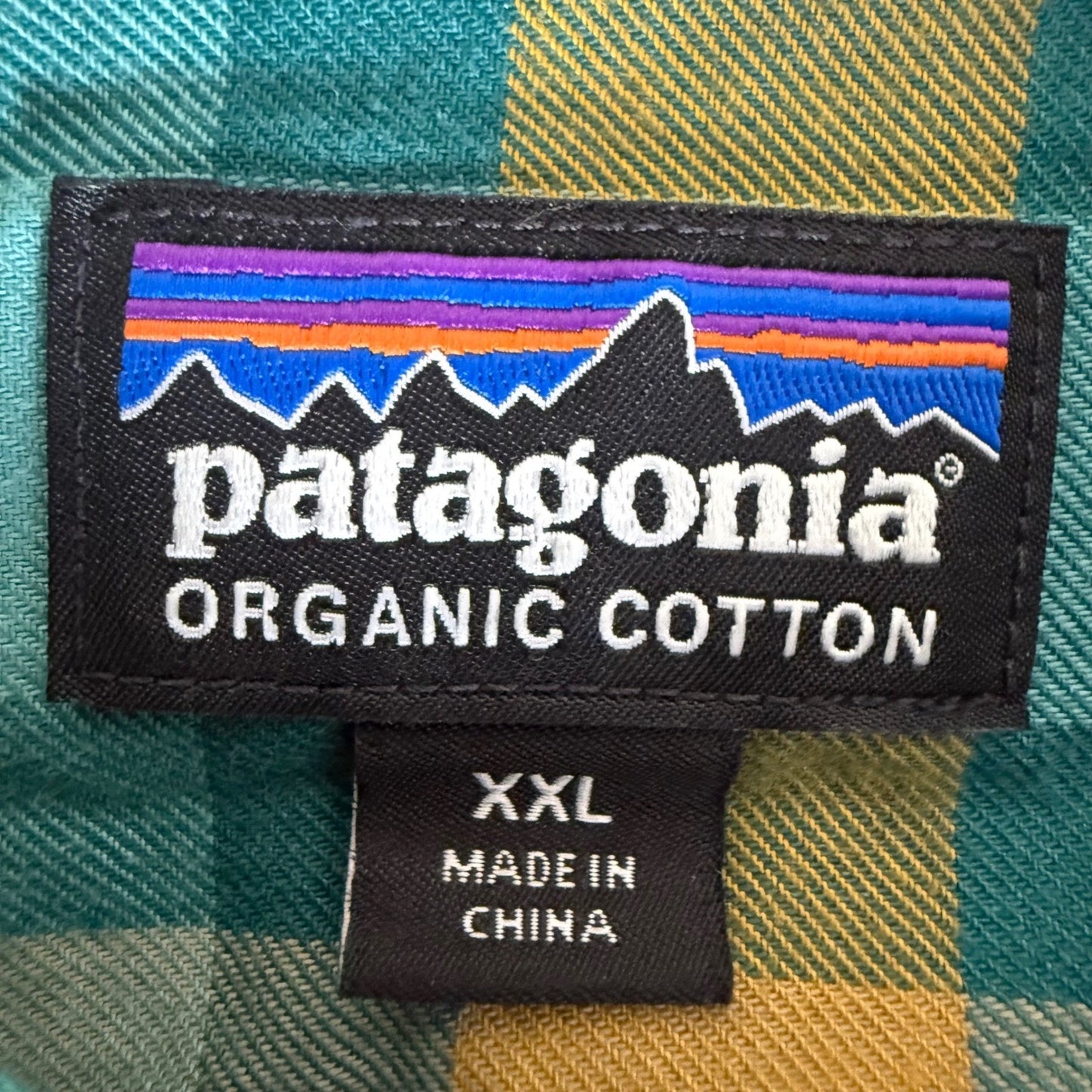 Patagonia Buckshot Mens XXL Teal Plaid Organic Cotton Flannel Shirt Long Sleeve
