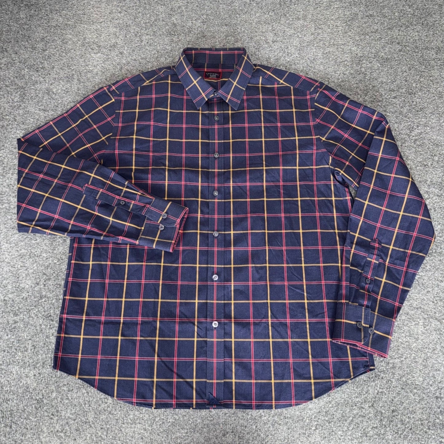 UNTUCKit Mens XL Blue Plaid Wrinkle Free Cotton Long Sleeve Button Down Shirt