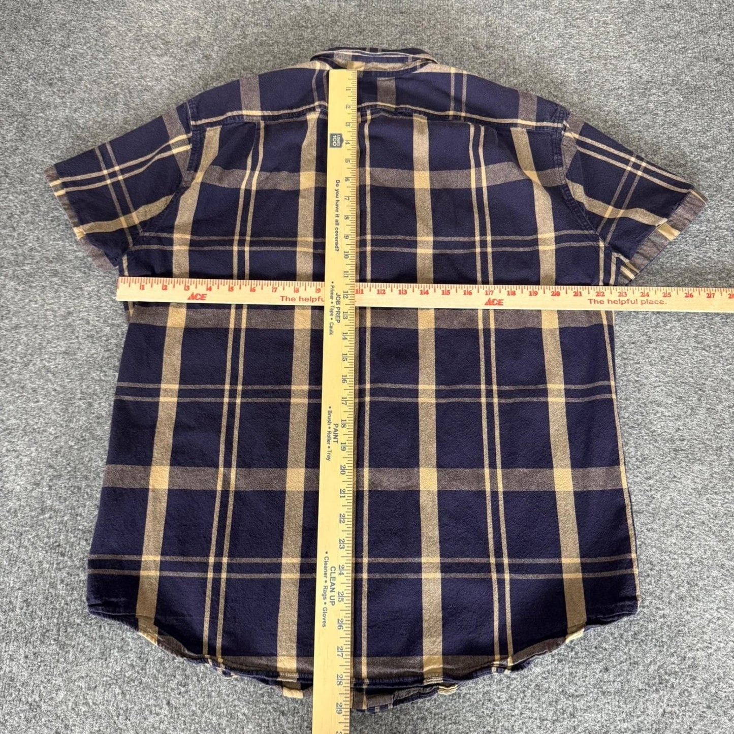 J.Crew Mens L Navy Tan Plaid Short Sleeve Button Up Shirt Cotton Casual Classic