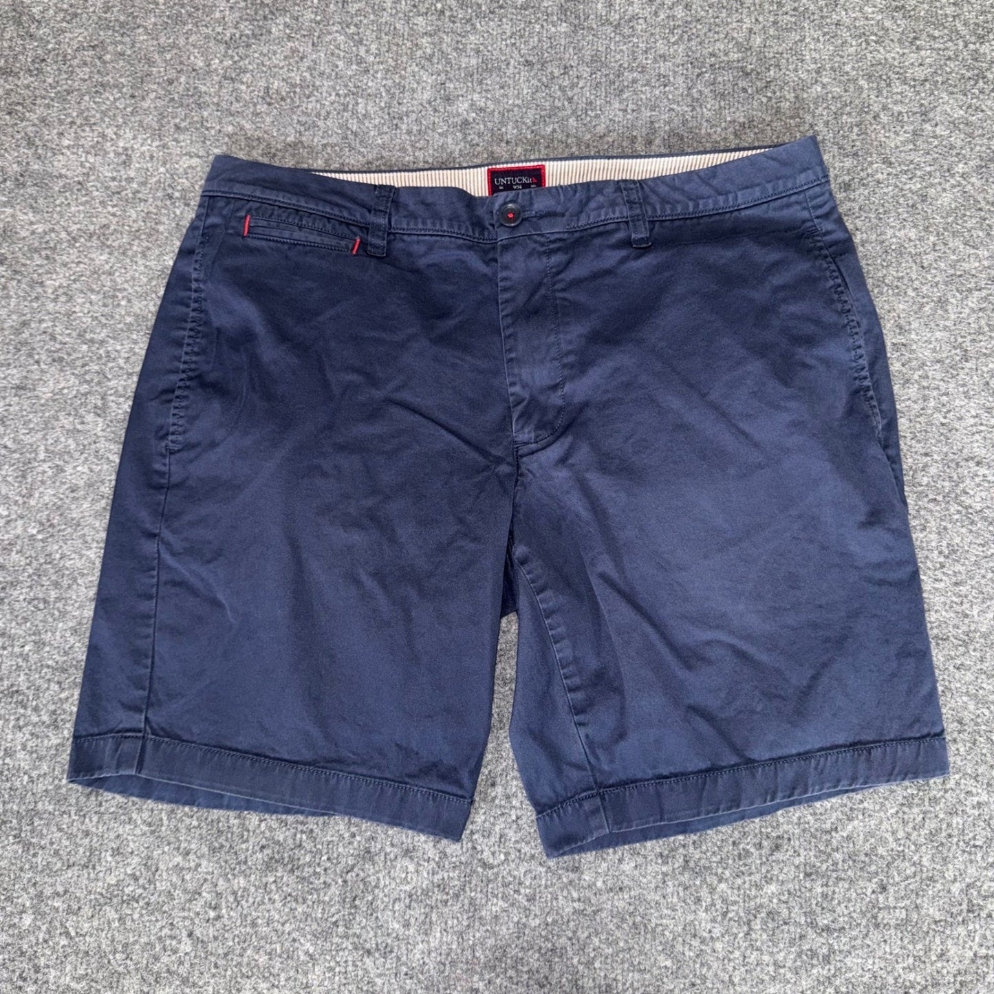 UNTUCKit Mens Navy Blue Pima Cotton Stretch Chino Shorts Size 34 Flat Front