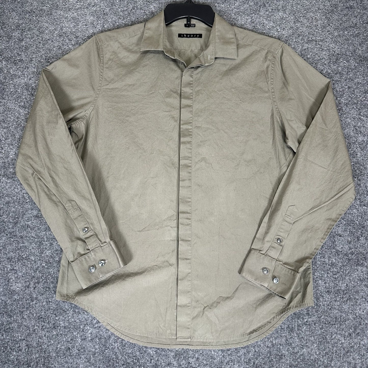 Theory Shirt Mens Large Brown Solid Button Up Long Sleeve Casual Office Adult