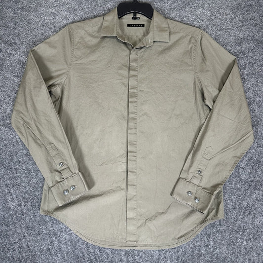Theory Shirt Mens Large Brown Solid Button Up Long Sleeve Casual Office Adult
