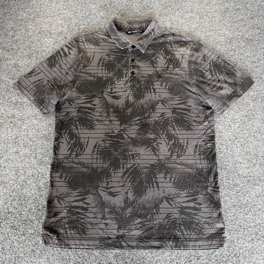Travis Mathew Golf Polo Shirt Mens M Gray Palm Tree Striped Short Sleeve Casual
