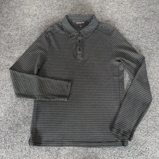 Michael Kors Mens Medium Black Striped Long Sleeve Polo Shirt Cotton Casual Golf
