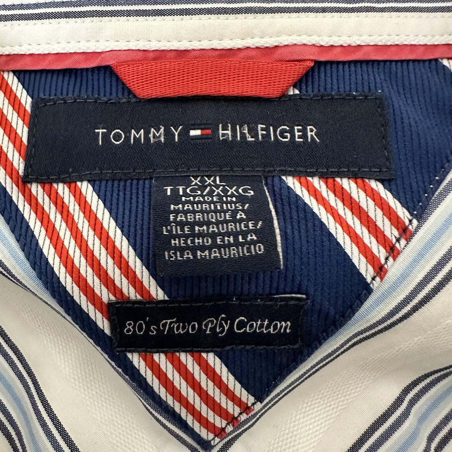 Tommy Hilfiger Shirt Mens XXL Blue 80’s Two Ply Cotton Pocket Long Sleeve Adult