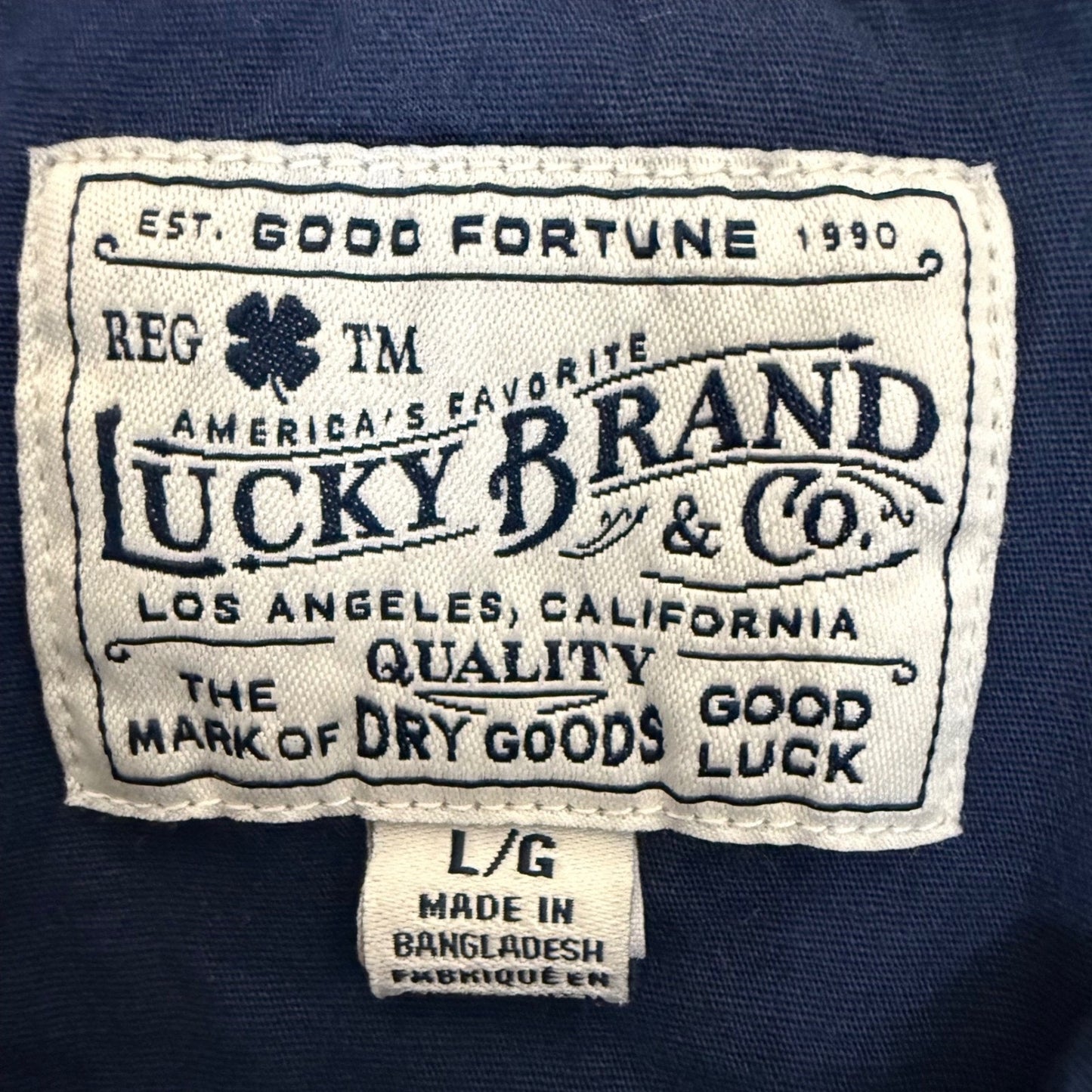 Lucky Brand Mens Navy Blue Short Sleeve Western Pearl Snap Shirt Large Casual