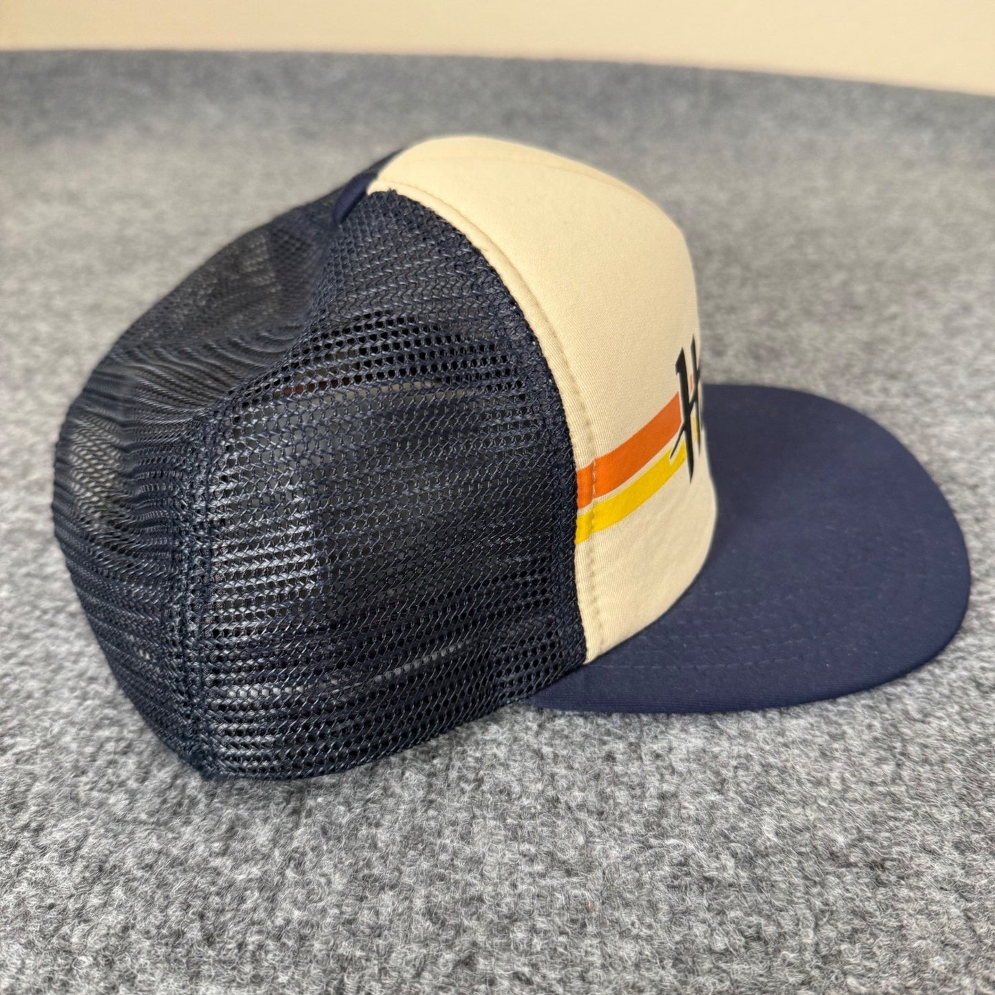 Howler Bros Mens Trucker Hat Navy Blue Tan Retro Logo Snapback Mesh Cap Outdoor