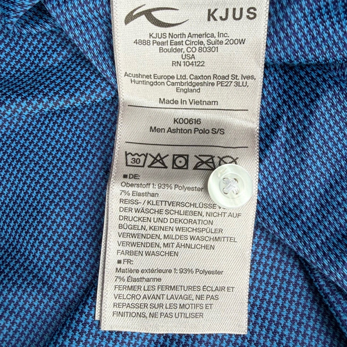 KJUS Ashton Polo Shirt Mens 50 Medium Blue Short Sleeve UPF 50+ Performance Golf