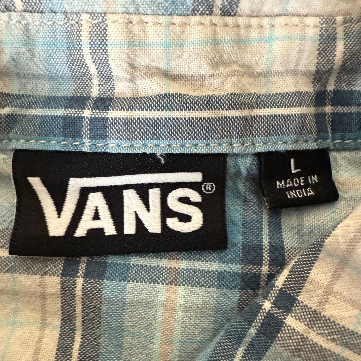 Vans Shirt Mens Large Blue Plaid Short Sleeve Button Up Casual Skate Y2K Grunge