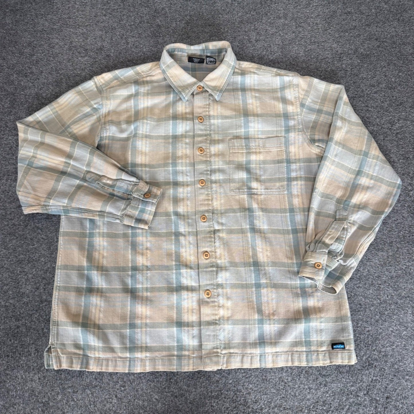 Kavu Mens Large Plaid Flannel Button Up Shirt Cotton Long Sleeve Outdoor Casual