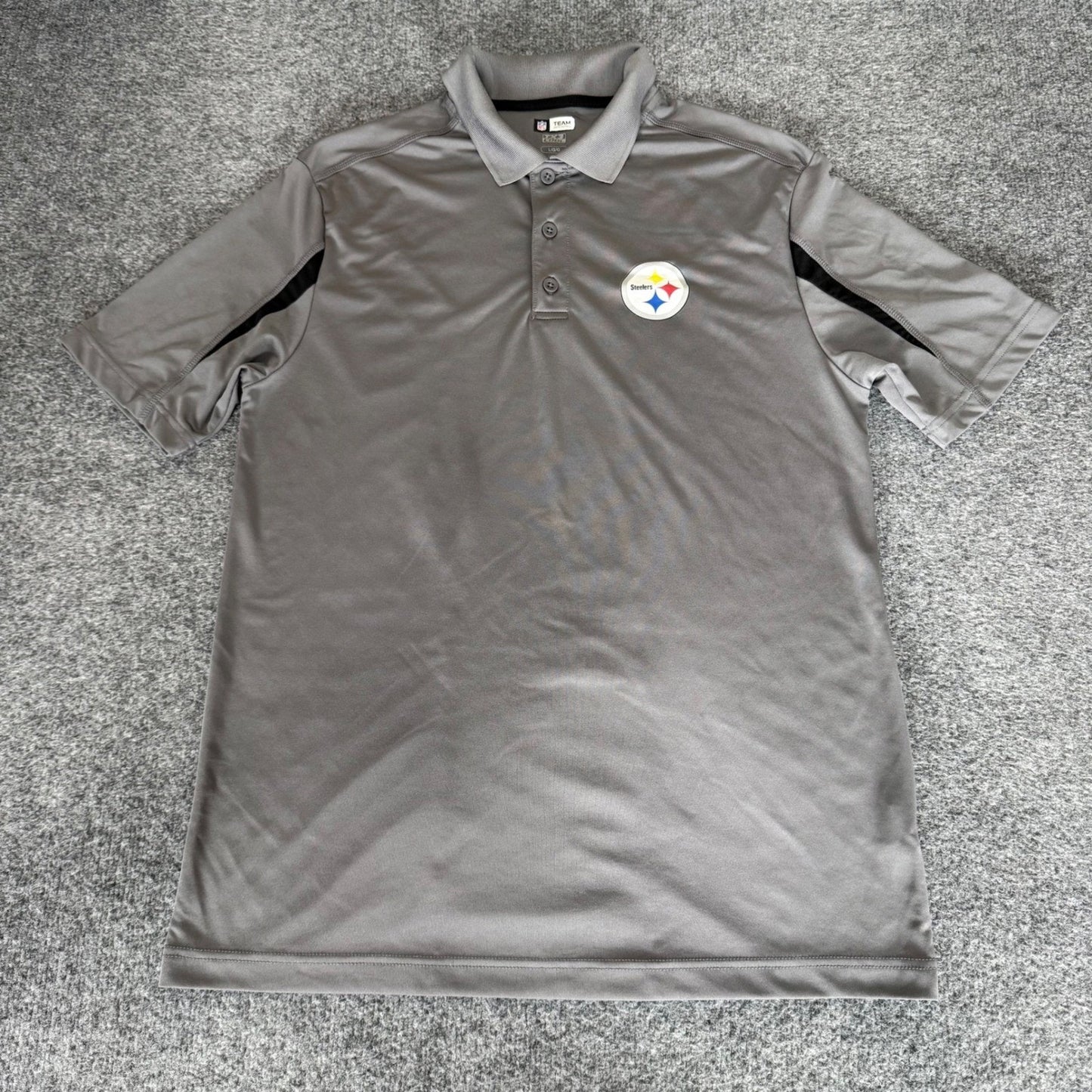 Pittsburgh Steelers Polo Shirt Mens L Gray NFL Football Short Sleeve Casual Golf