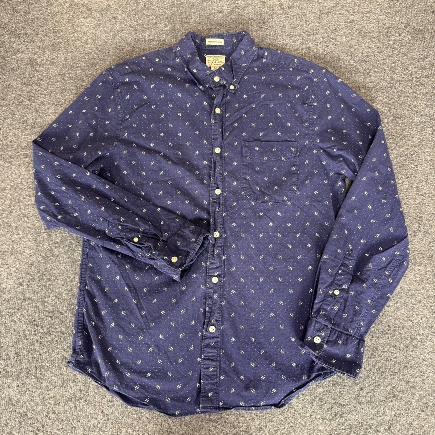 J.Crew Mens Secret Wash Slim Untucked Shirt Navy Floral M Long Sleeve Button Up