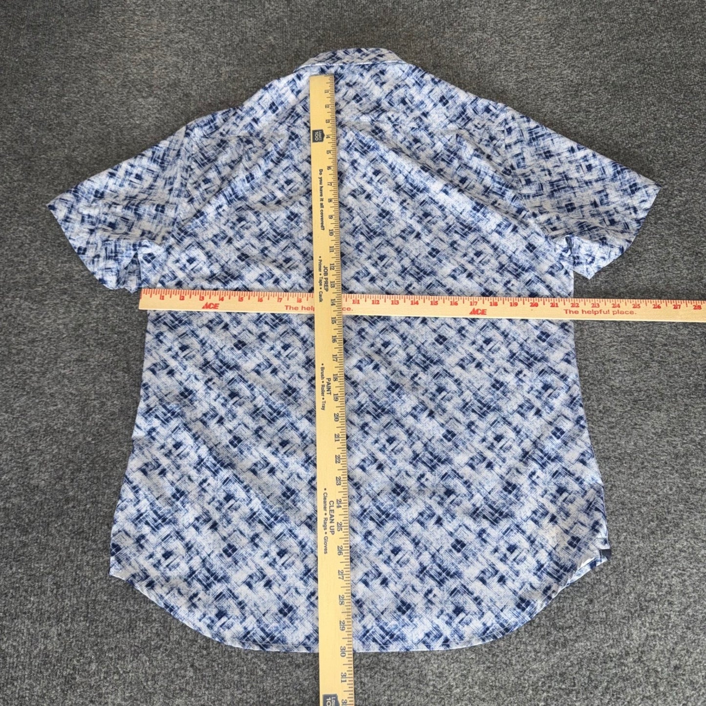 7 Diamonds 4 Way Stretch Shirt Mens Large Blue Geometric Short Sleeve Button Up