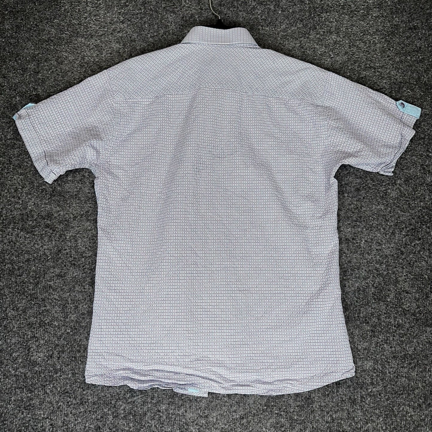 Jared Lang Shirt Men's Large Geometric Seersucker Short Sleeve Button Up Casual