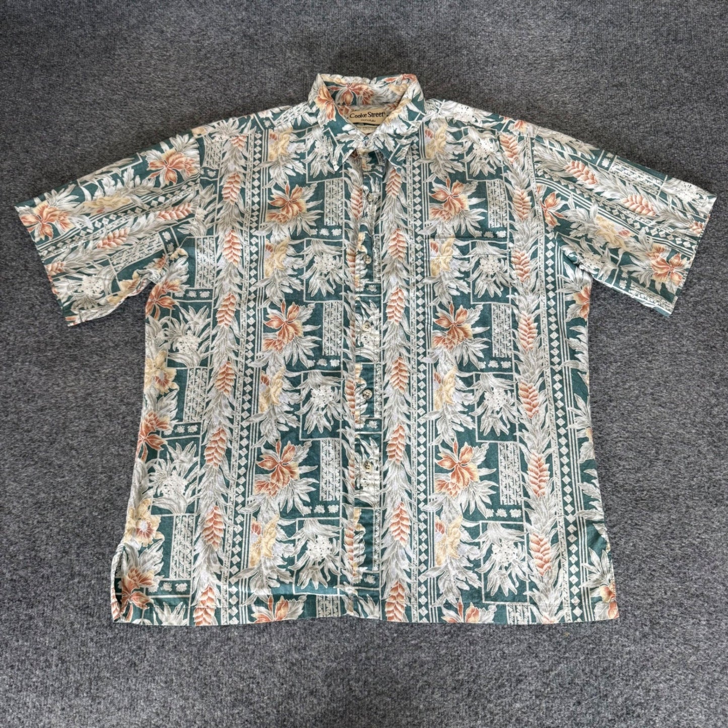 Cooke Street Men Reverse Print Large Tropical Floral Cotton Aloha Shirt Hawaiian