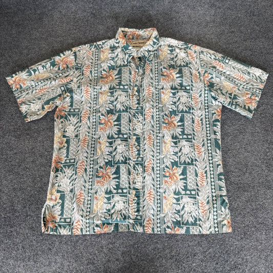 Cooke Street Men Reverse Print Large Tropical Floral Cotton Aloha Shirt Hawaiian