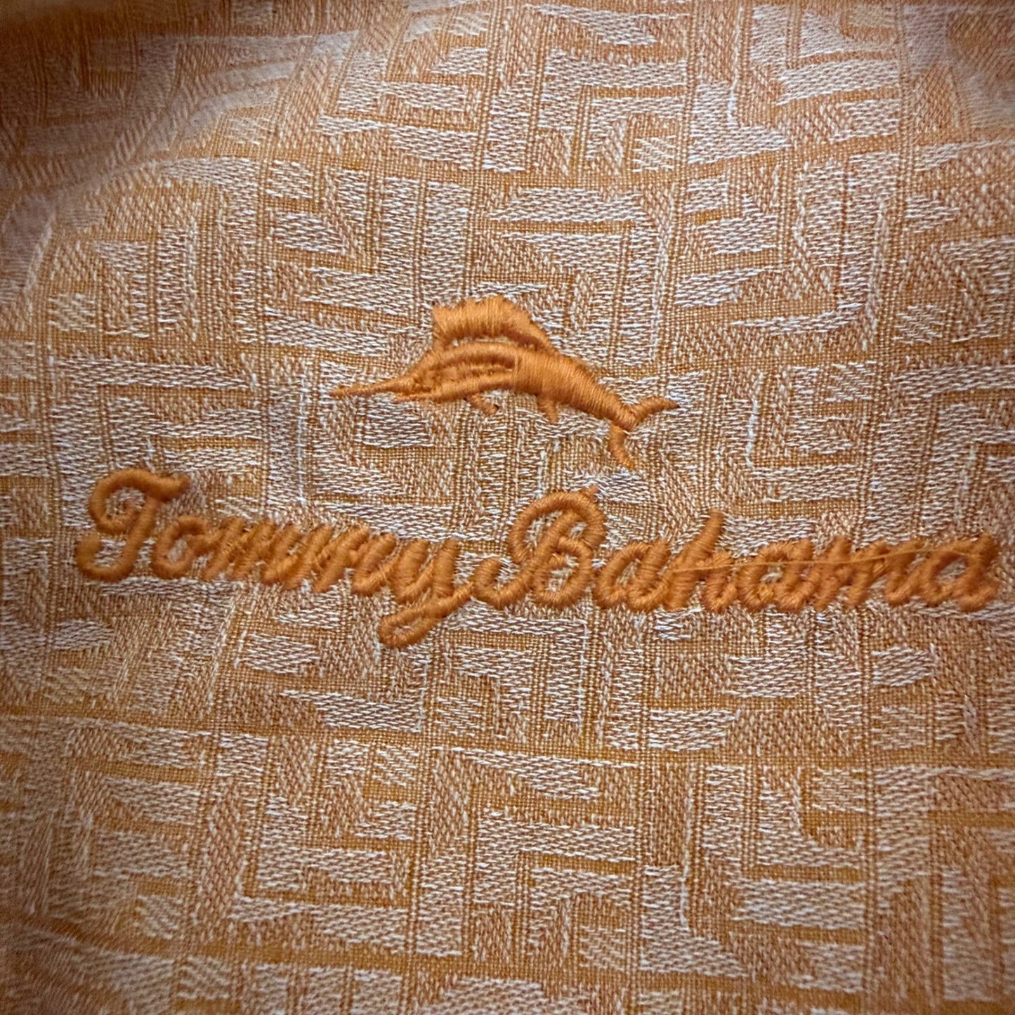 Tommy Bahama Mens Large Orange 100% Silk Short Sleeve Button Up Shirt Resort