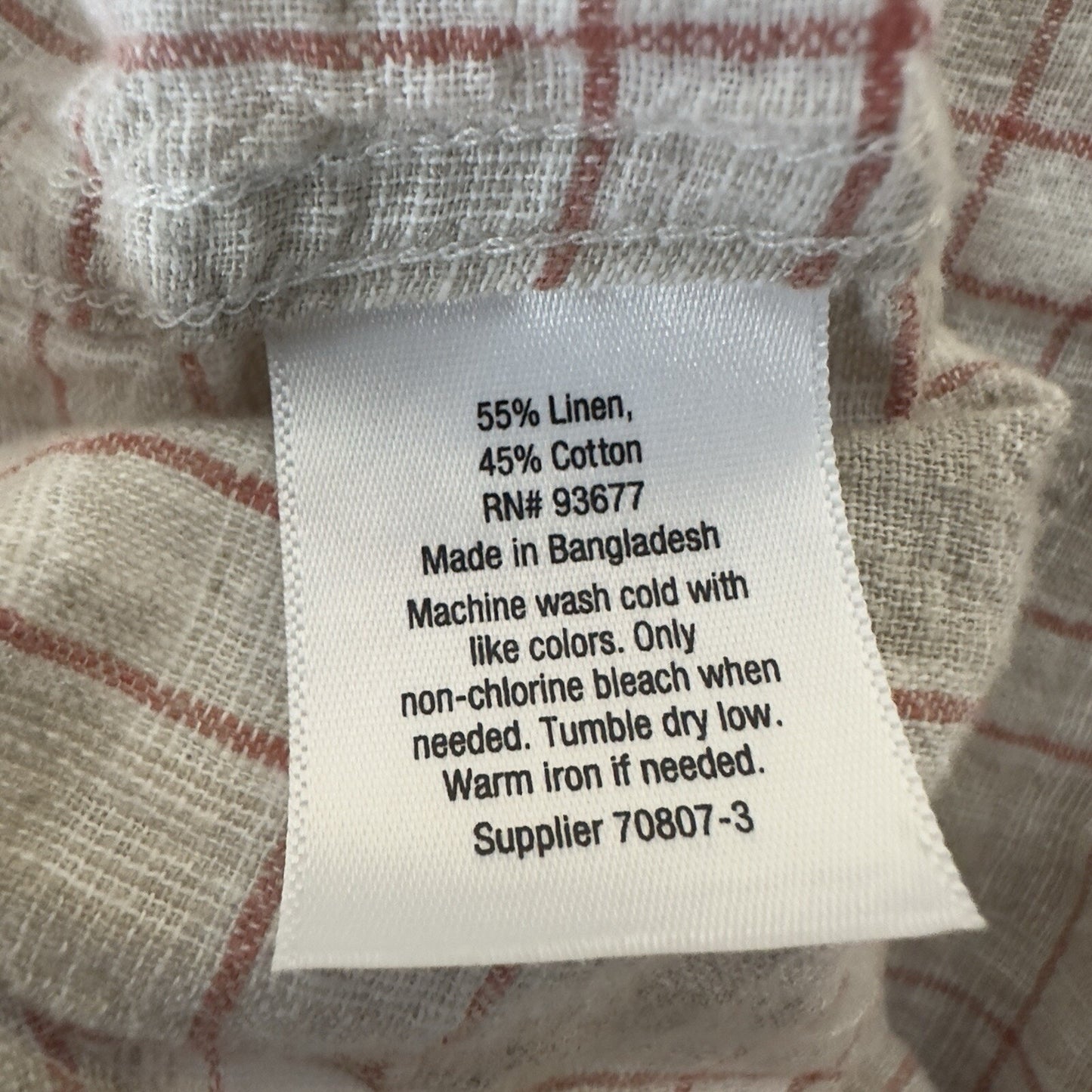 Mutual Weave Shirt Mens XL Beige Red Plaid Linen Short Sleeve Button Up Pocket
