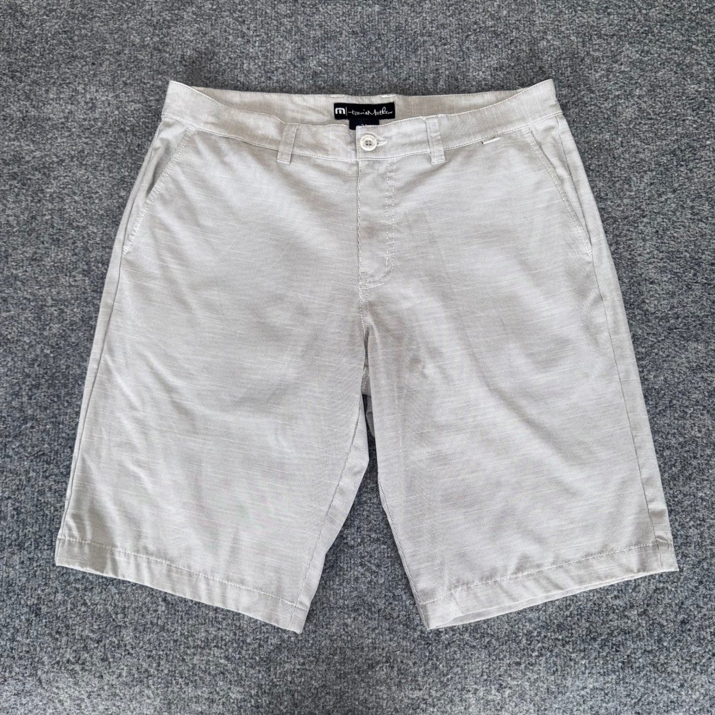Travis Mathew Golf Short Mens 34 Gray Striped Chino Flat Front Casual Activewear
