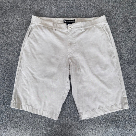 Travis Mathew Golf Short Mens 34 Gray Striped Chino Flat Front Casual Activewear