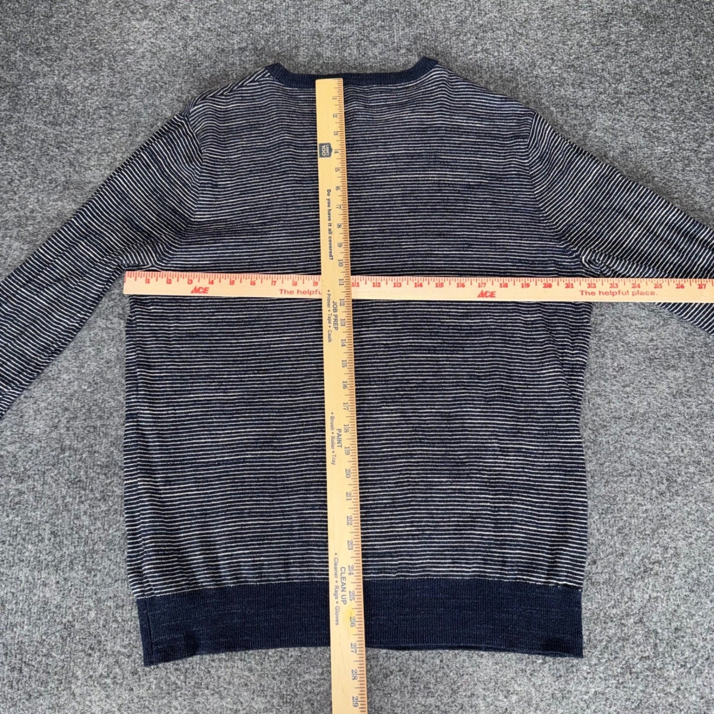 J.Crew Mens L Navy Blue White Striped Crewneck Sweater Cotton Classic Pullover