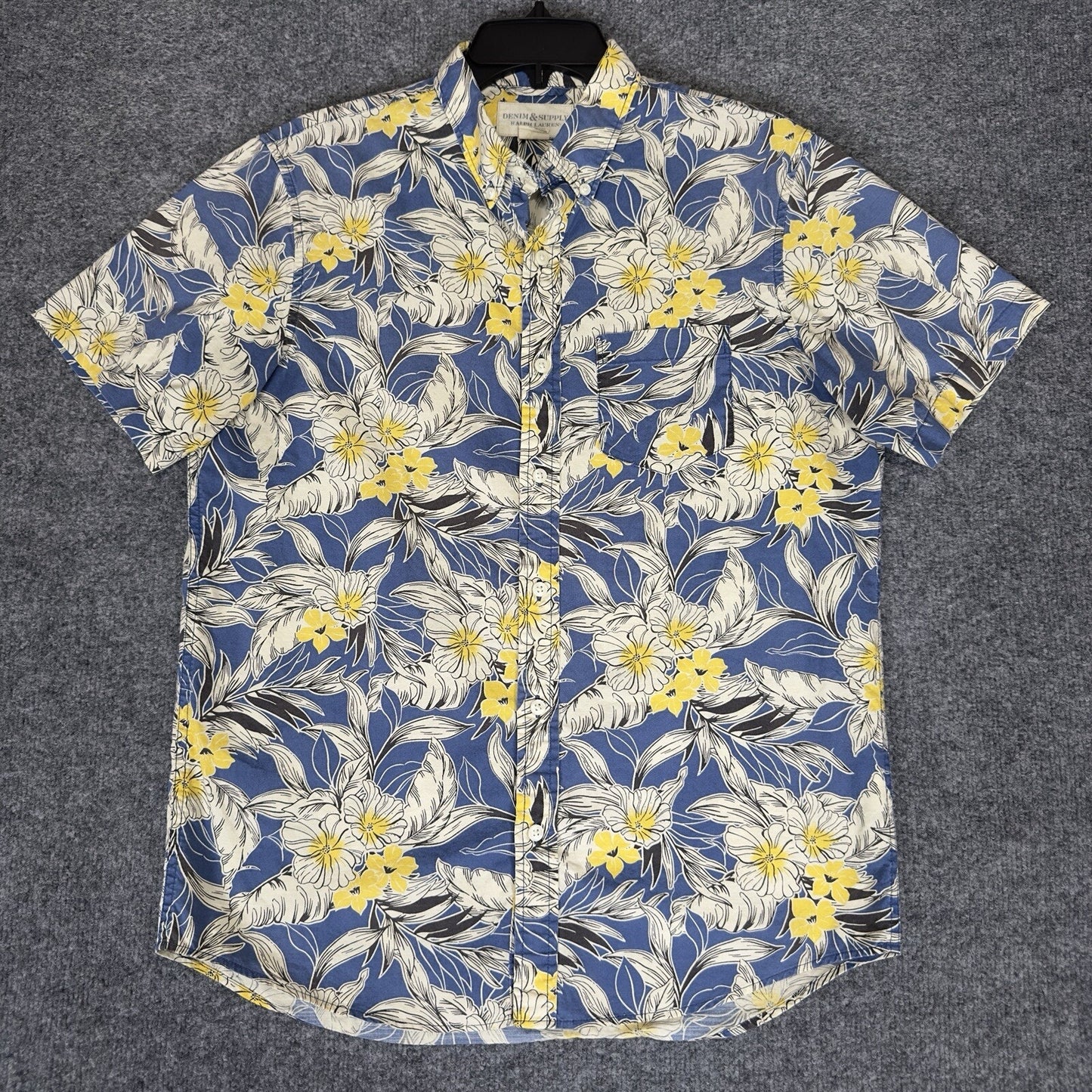 Denim & Supply Ralph Lauren Shirt Men M Blue Floral Button Up Short Sleeve Adult