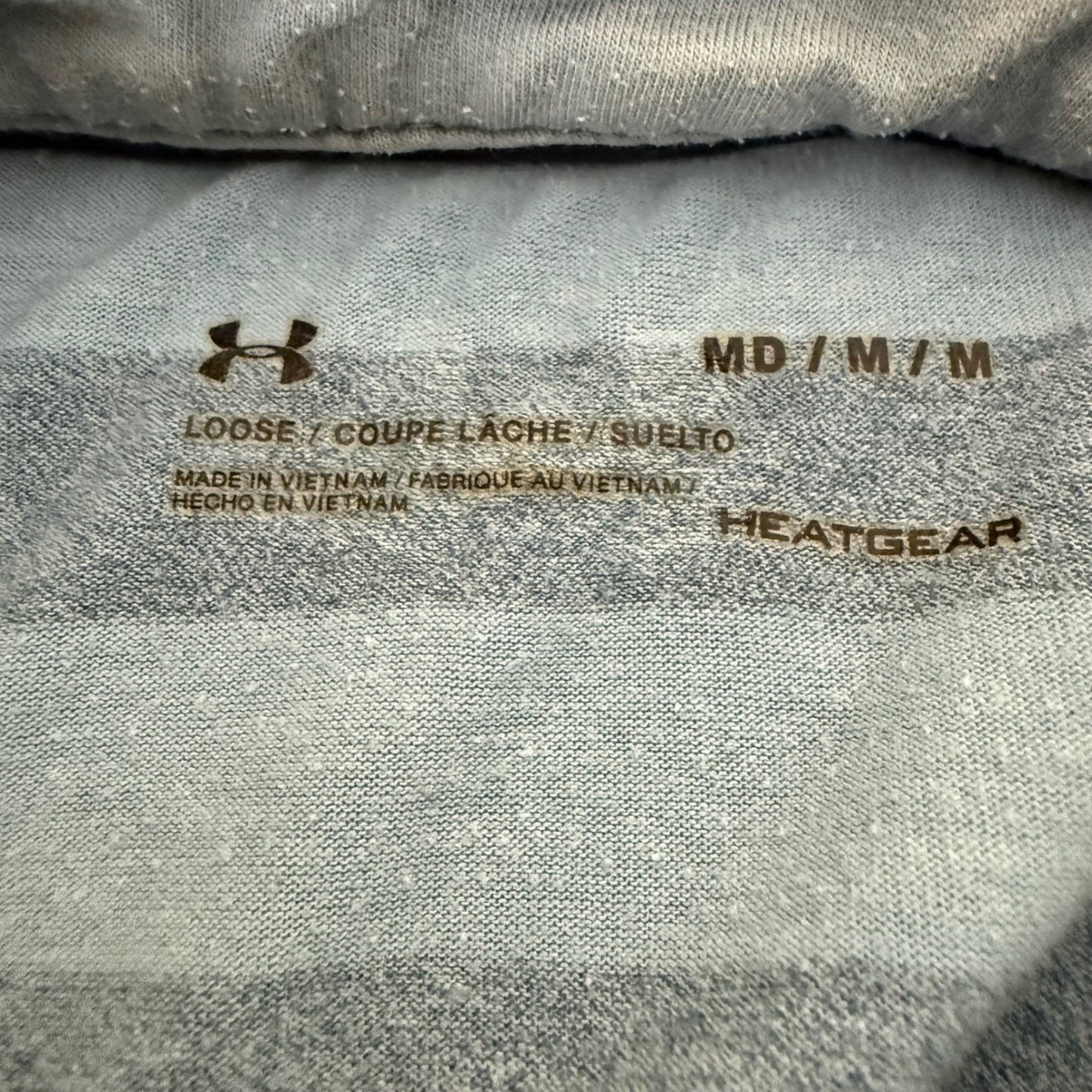 Under Armour HeatGear Striped Polo Shirt Mens Medium Loose Fit Golf Casual Blue